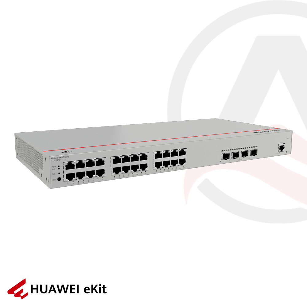 Huawei S220-24P4X - 24 Port PoE, 4 Port 10G SFP, 10/100/1000 L2 Yönetilebilir Switch, 400W