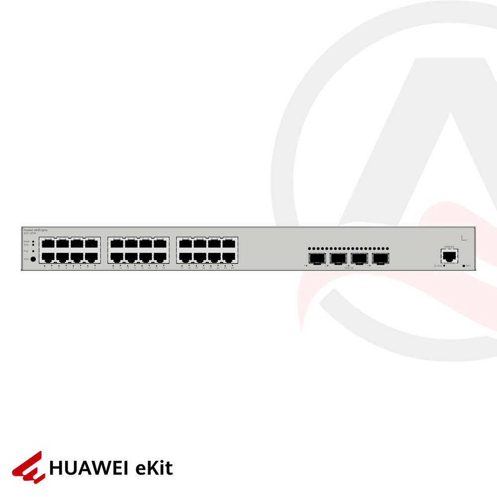 Huawei S220-24P4X - 24 Port PoE, 4 Port 10G SFP, 10/100/1000 L2 Yönetilebilir Switch, 400W